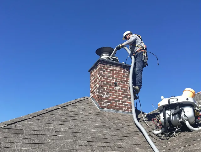 Dedicated Warrensville Heights Chimney Sweep team member cleaning a chimney in Warrensville Heights, OH