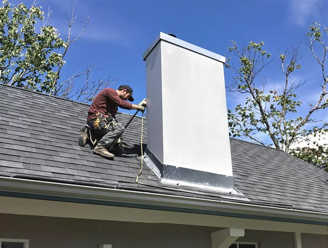 Warrensville Heights Chimney Sweep team member finishing chimney construction in Warrensville Heights, OH
