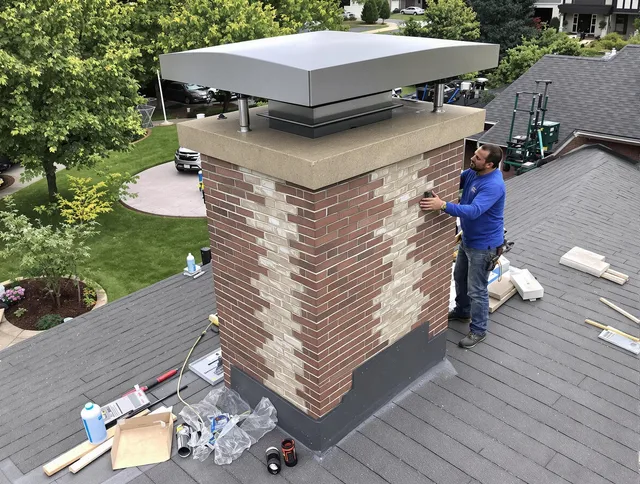 Warrensville Heights Chimney Sweep team working on a custom chimney remodel in Warrensville Heights, OH