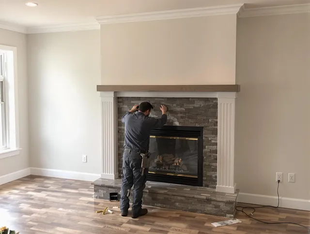 Warrensville Heights Chimney Sweep finishing a custom fireplace install in Warrensville Heights, OH